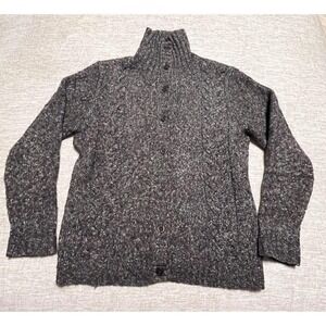 L.L.Bean Women's Cable Knit‎ Button Cardigan Sweater Gray Wool Blend XL Regular